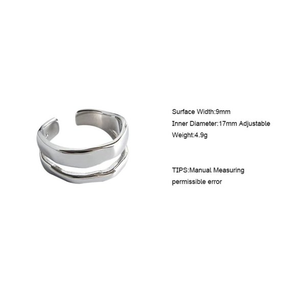 NEW 925 Sterling Silver Wave Open Adjustable Ring - Picture 8 of 8